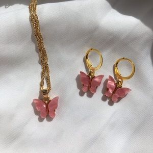 “Blush” Pink Butterfly Earring & Necklace SET
